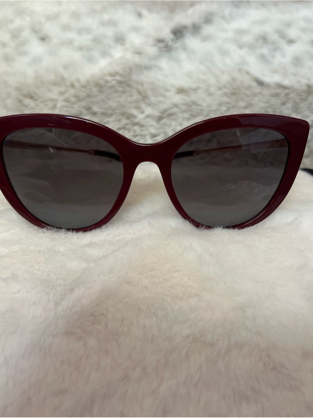 Dolce & Gabbana burgandy cat eye sunglasses with gradient gray lenses